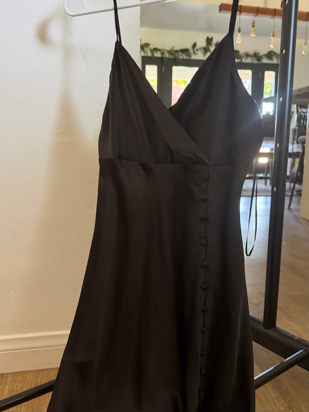 Zara Black Slip Maxi Dress with Covered Button Trim